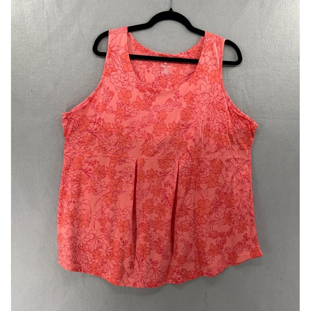 Lands End Tank Top Womens 2X 20W-22W Coral Pink Shelf Bra Pleats Empire Waist